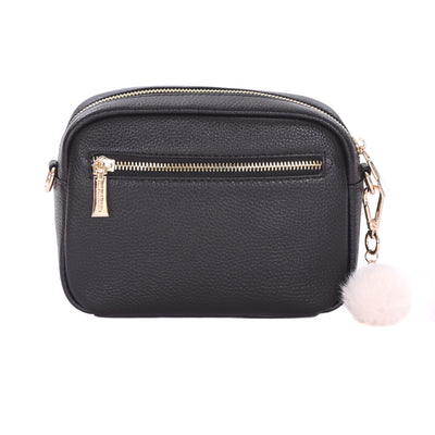 Original Faux Fleece & Leather Bag Black-Pom Pom London