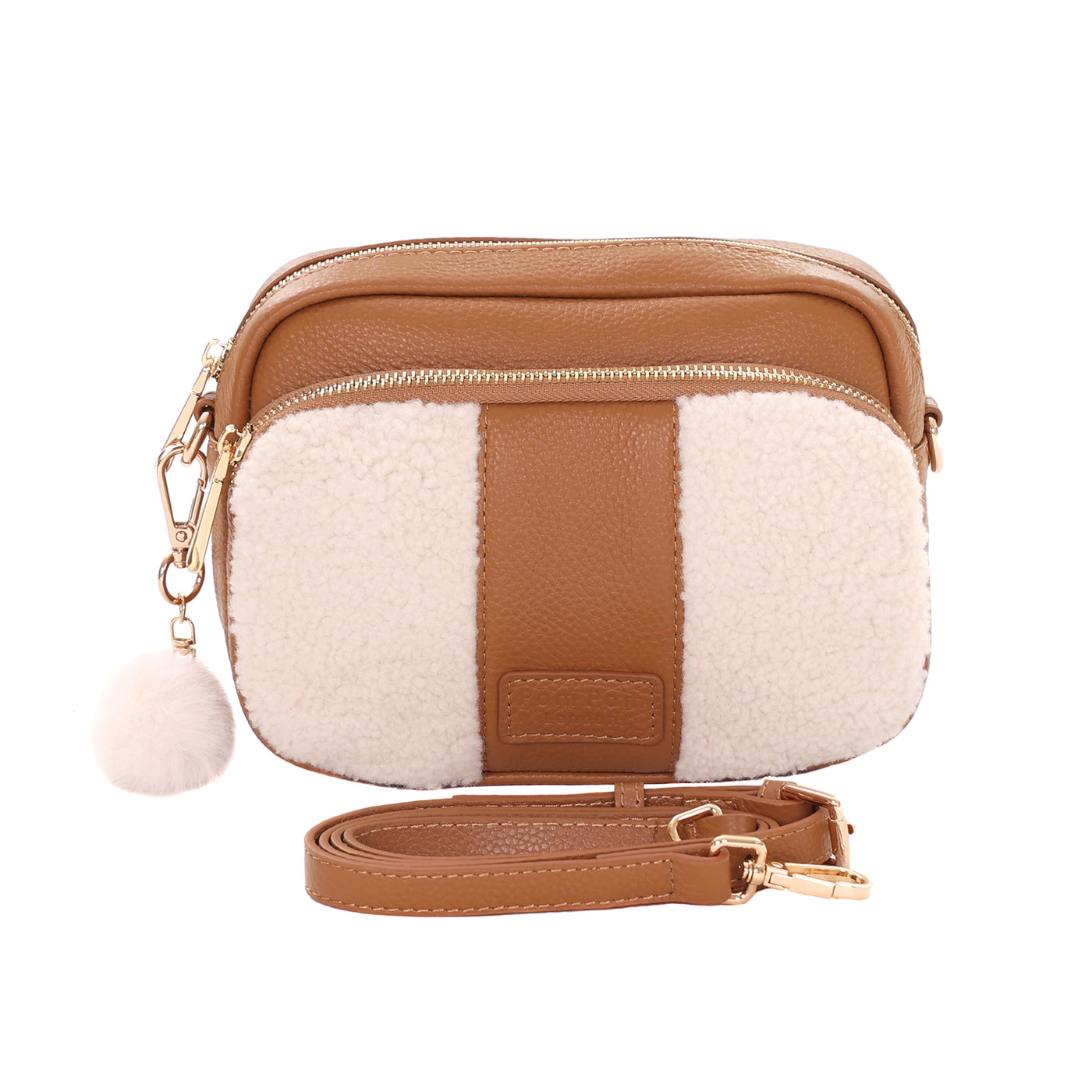 Original Faux Fleece & Leather Bag Maple-Pom Pom London