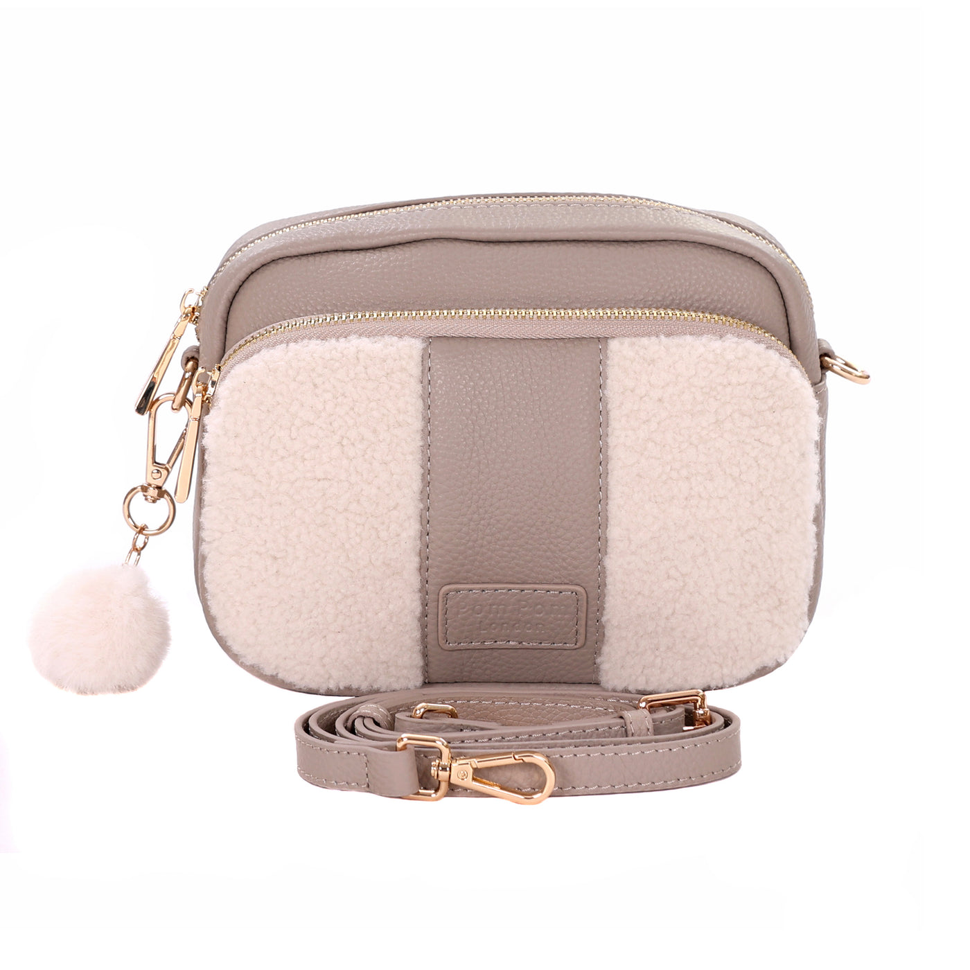 Original Faux Fleece & Leather Bag Stone-Pom Pom London