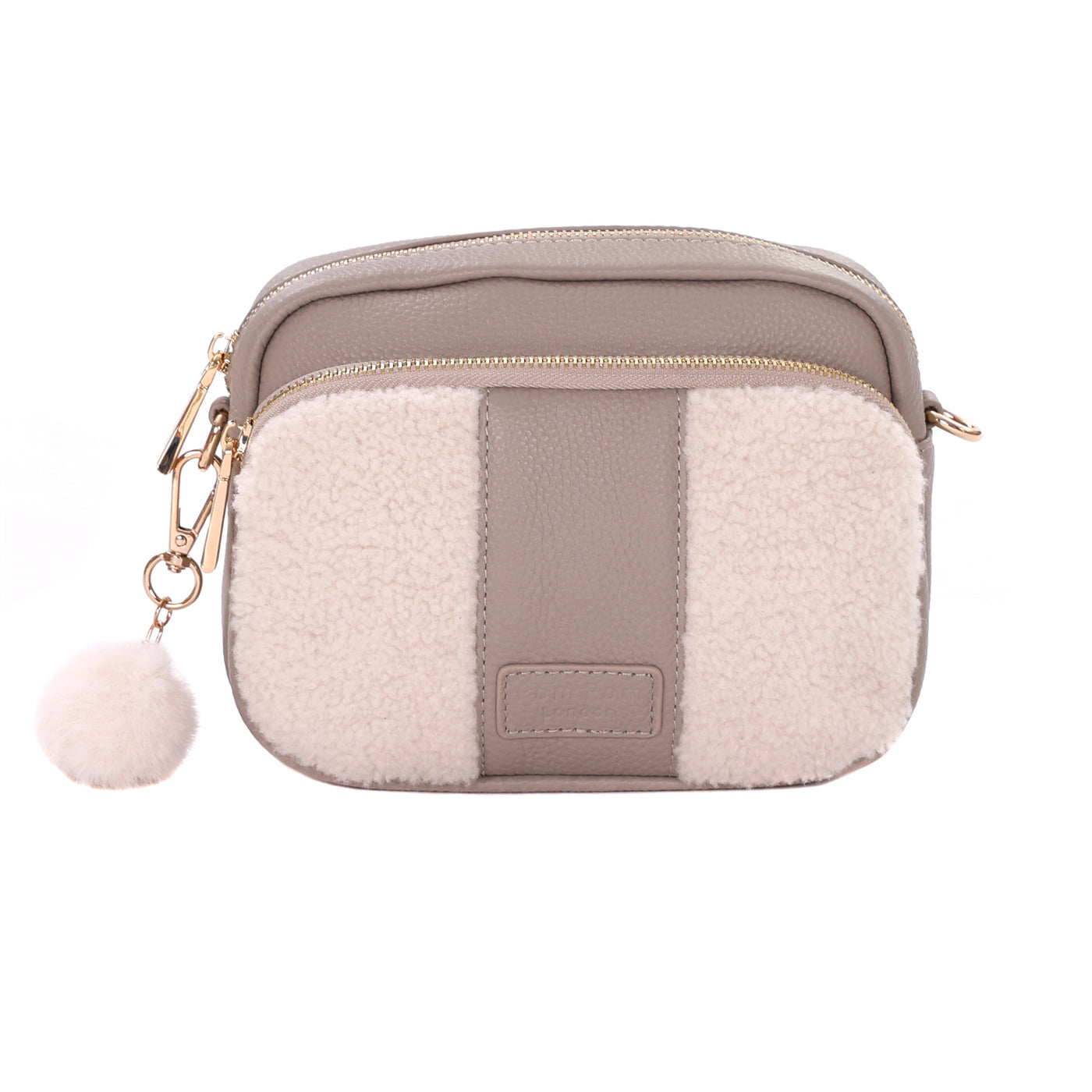Original Faux Fleece & Leather Bag Stone-Pom Pom London