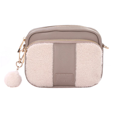 Original Faux Fleece & Leather Bag Stone-Pom Pom London