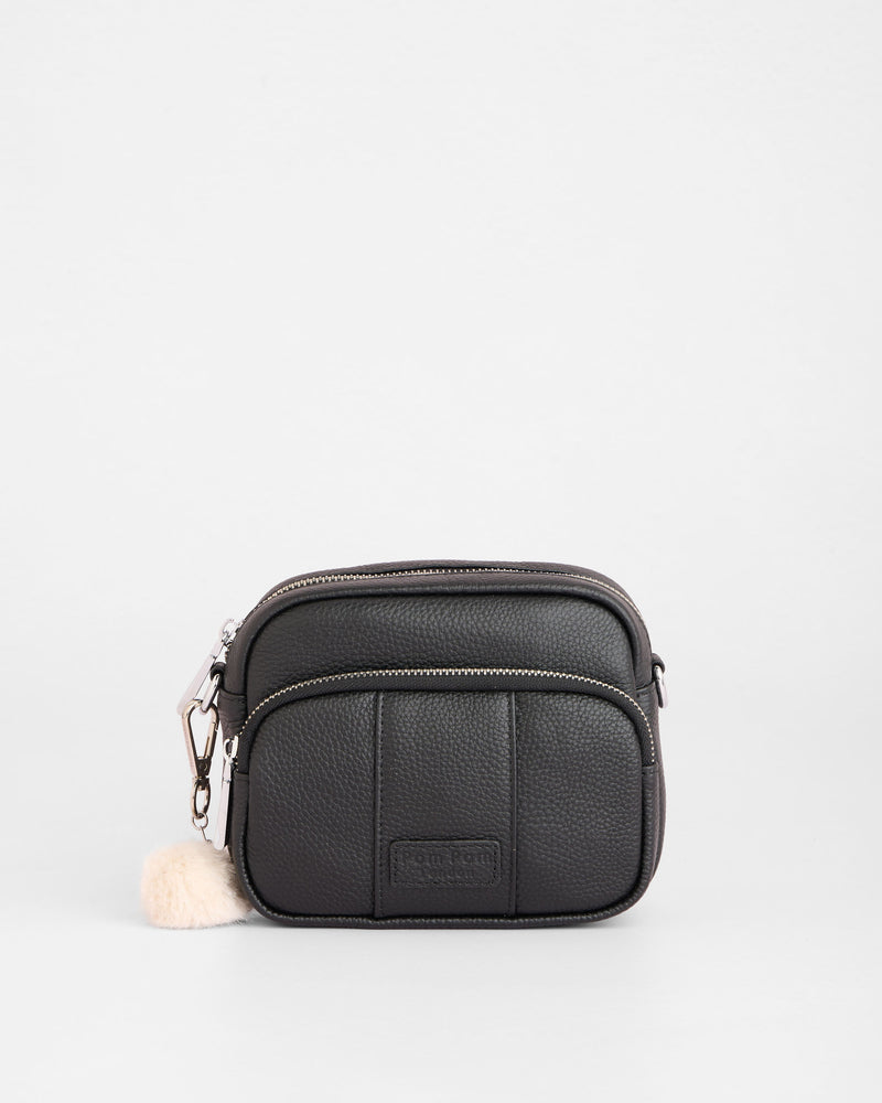 Original MINI Bag Black Silver Hardware-Pom Pom London
