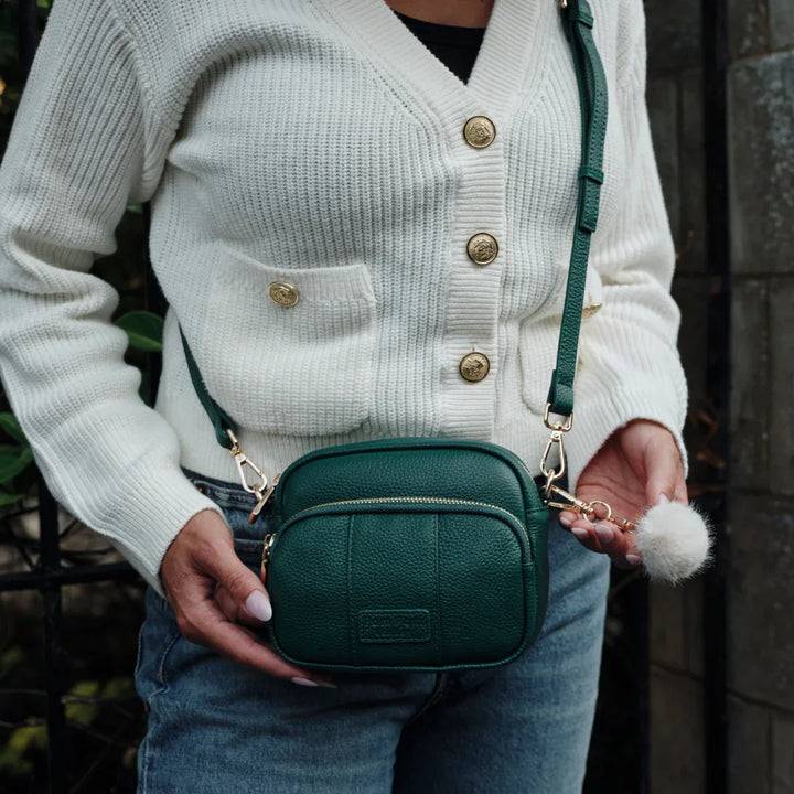 Pom Pom London Original Mini - Leather Crossbody Bag In Madeira Green