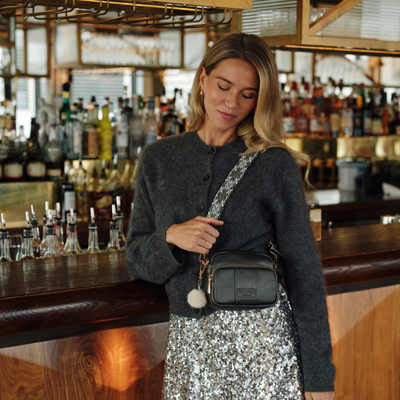 Original MINI Bag Metallic Pewter-Pom Pom London