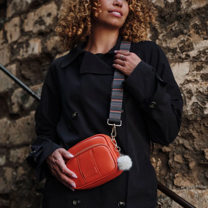 Pom Pom London Original Mini - Leather Crossbody Bag In Orange Spice