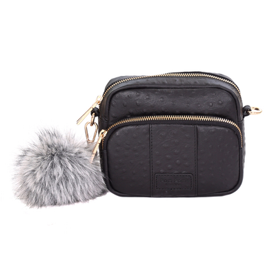 Original MINI Bag Ostrich Black & Accessories-Pom Pom London