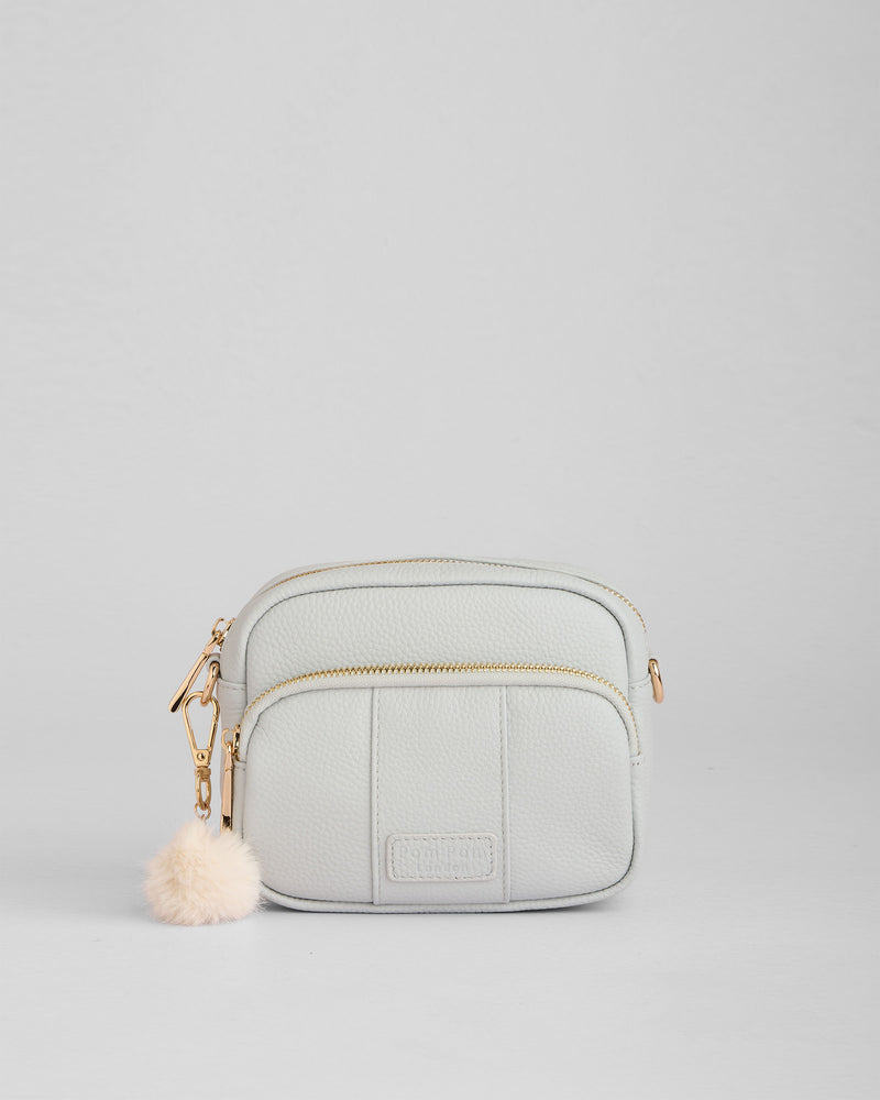Salt Grey Original Mini Bag - full-grain leather bag | Pom Pom London