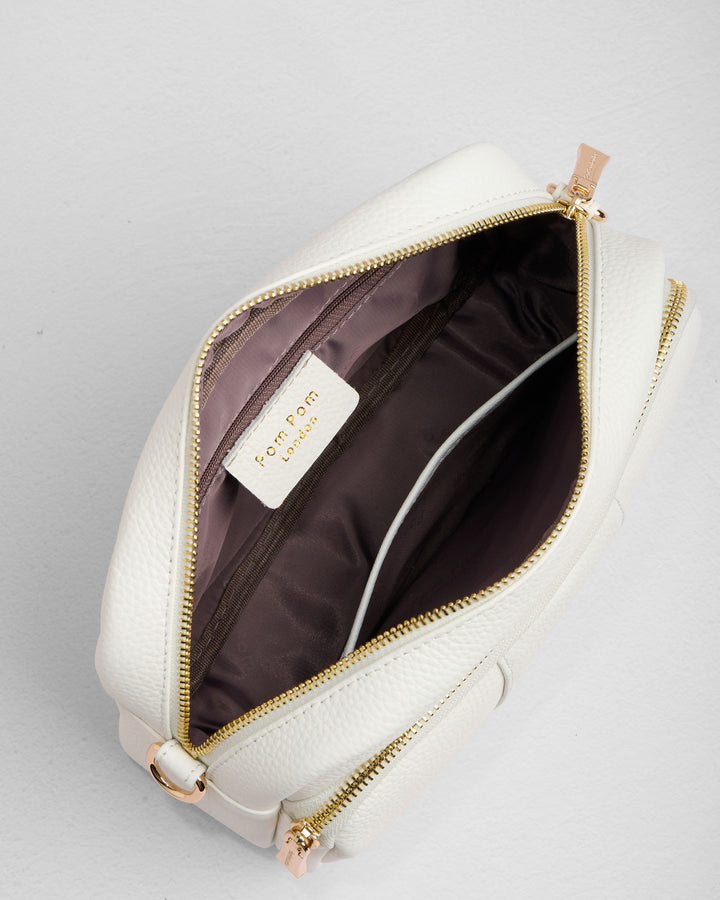 Bright White Large Leather Crossbody Bag | Pom Pom London