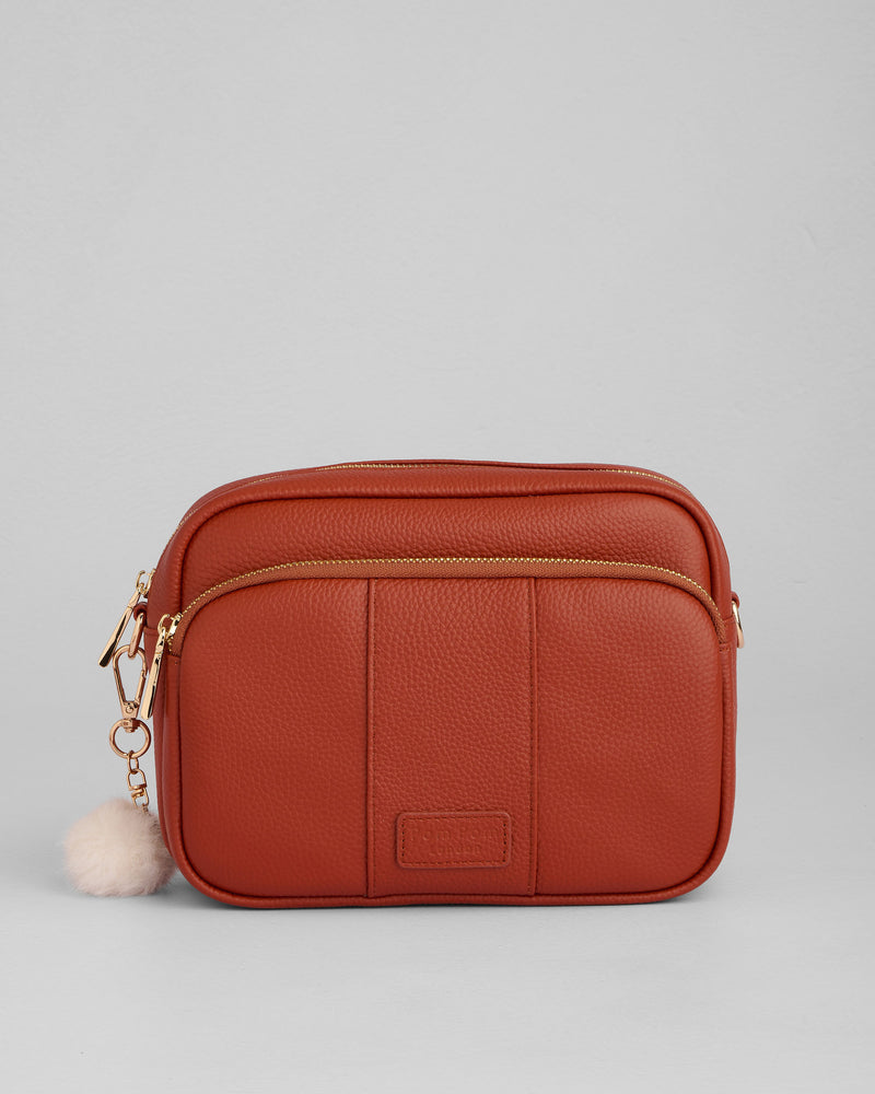 Burnt Orange Original Plus Bag - full-grain leather bag | Pom Pom London