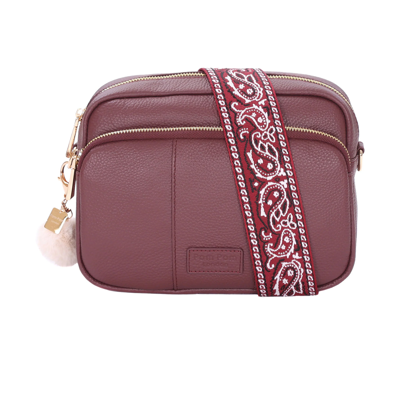 プラダオム　ノベルティ　ムートンバッグ Pom Pom London Original Plus - Leather Crossbody Bag In Deep Burgundy