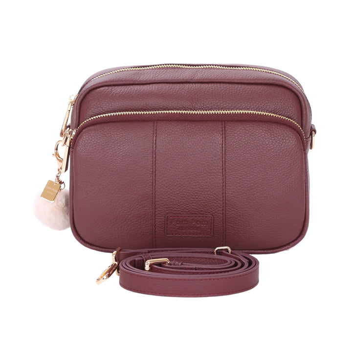 Pom Pom London Original Plus - Leather Crossbody Bag In Deep Burgundy