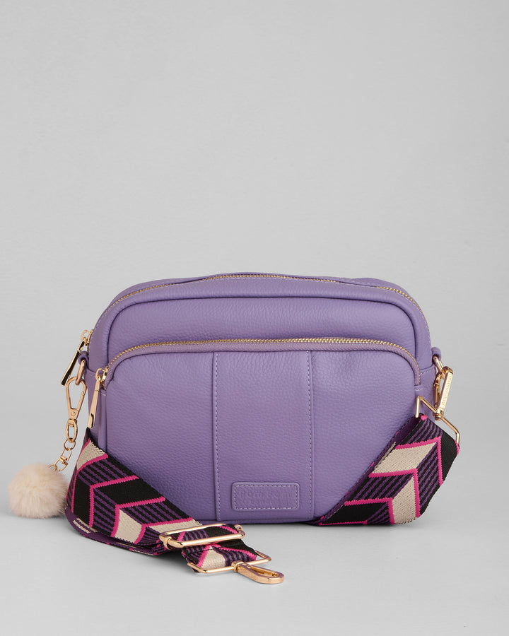 French Lavender Large Leather Crossbody Bag | Pom Pom London