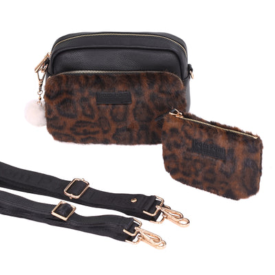 Original Plus Bag Leopard Print Faux Fur Black Bundle-Pom Pom London