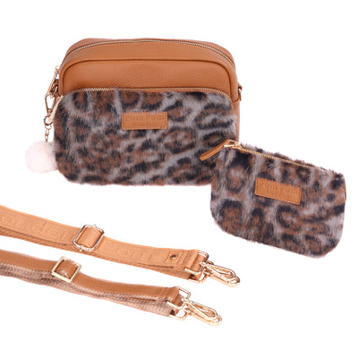Original Plus Bag Leopard Print Faux Fur Maple Bundle-Pom Pom London