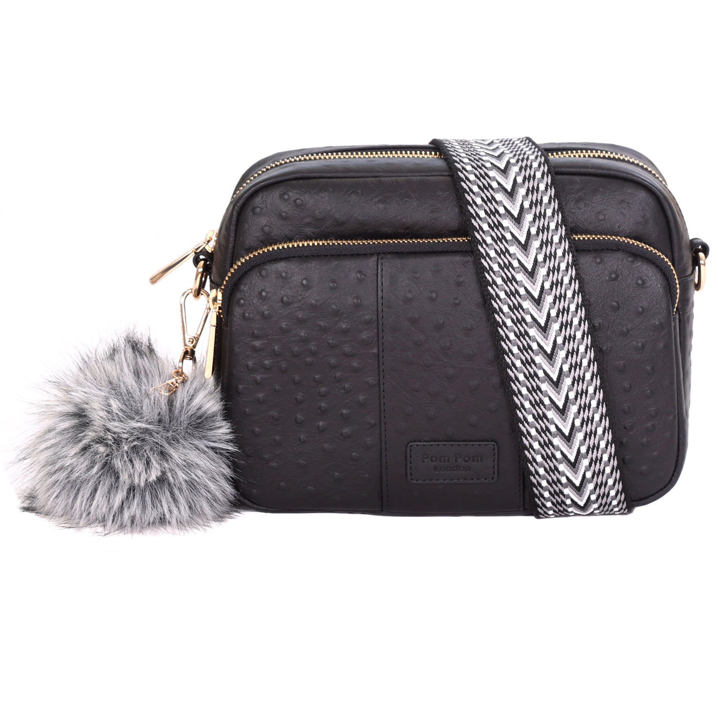 Original Plus Bag Black Ostrich Effect & accessories-Pom Pom London