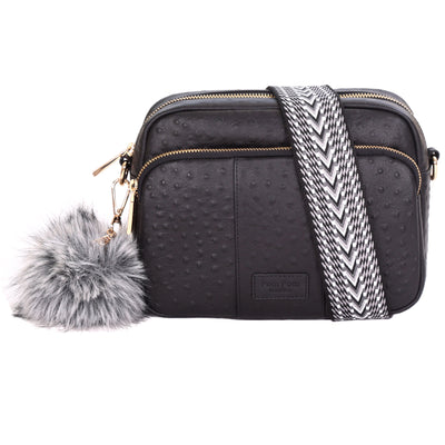 Original Plus Bag Black Ostrich Effect & accessories-Pom Pom London