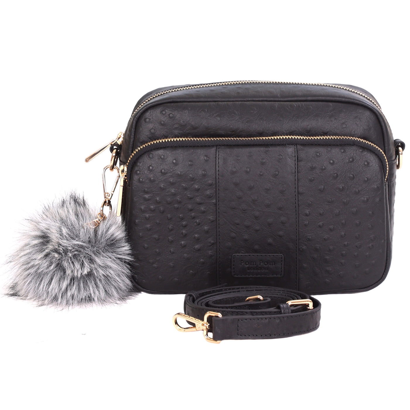 Original Plus Bag Black Ostrich Effect & accessories-Pom Pom London