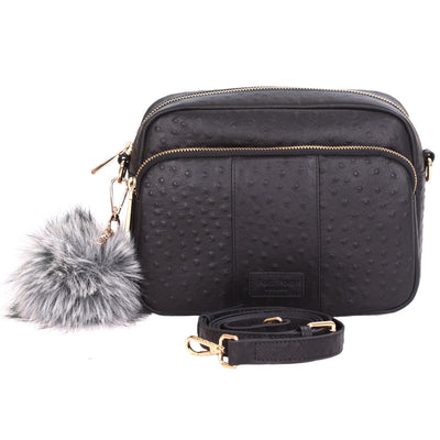 Original Plus Bag Black Ostrich Effect & accessories-Pom Pom London