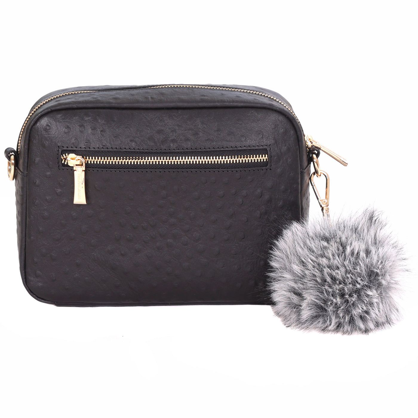 Original Plus Bag Black Ostrich Effect & accessories-Pom Pom London