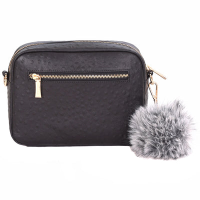 Original Plus Bag Black Ostrich Effect & accessories-Pom Pom London