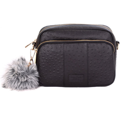 Original Plus Bag Black Ostrich Effect & accessories-Pom Pom London