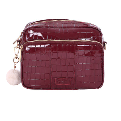 Original Plus Bag Patent Croc Claret & Accessories-Pom Pom London