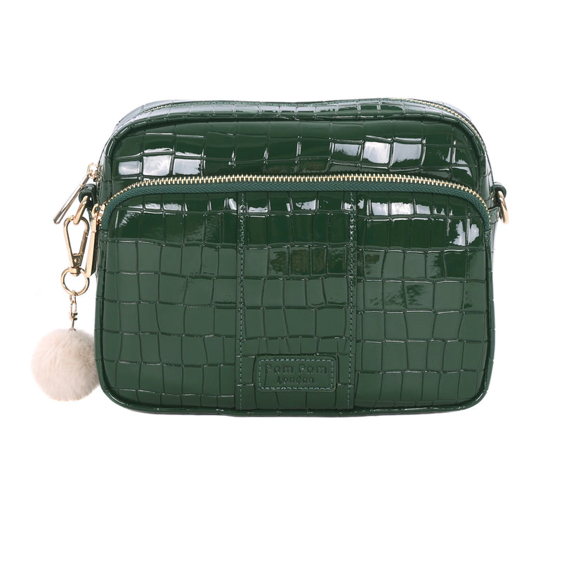 Original Plus Bag Patent Croc Clover Green & Accessories-Pom Pom London