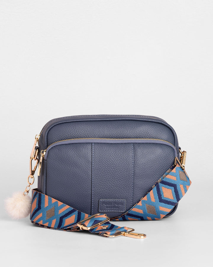 Original Plus Leather Crossbody Bag in Slate Blue | Pom Pom London