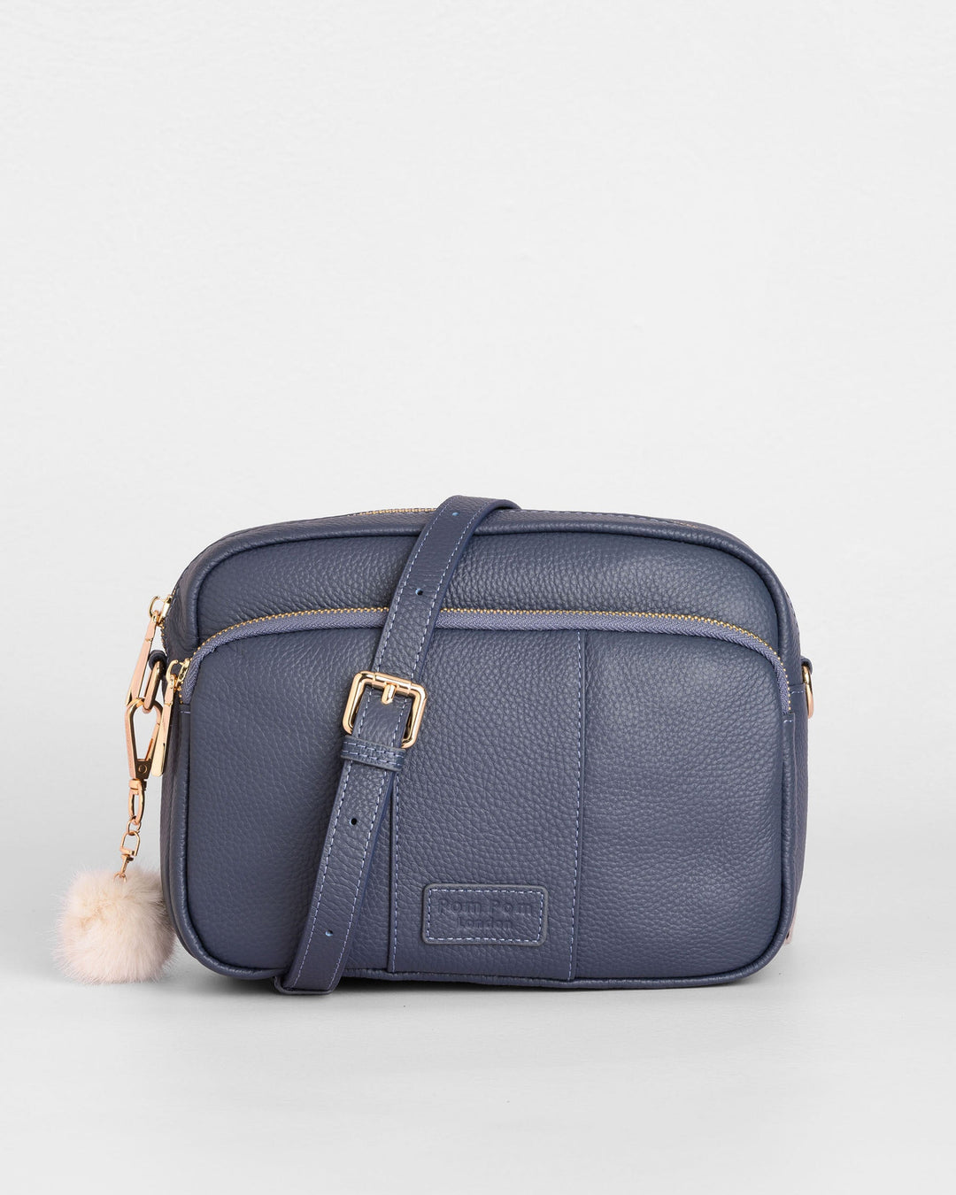 Original Plus Leather Crossbody Bag in Slate Blue | Pom Pom London