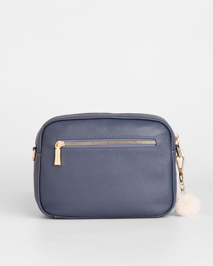 Original Plus Leather Crossbody Bag in Slate Blue | Pom Pom London