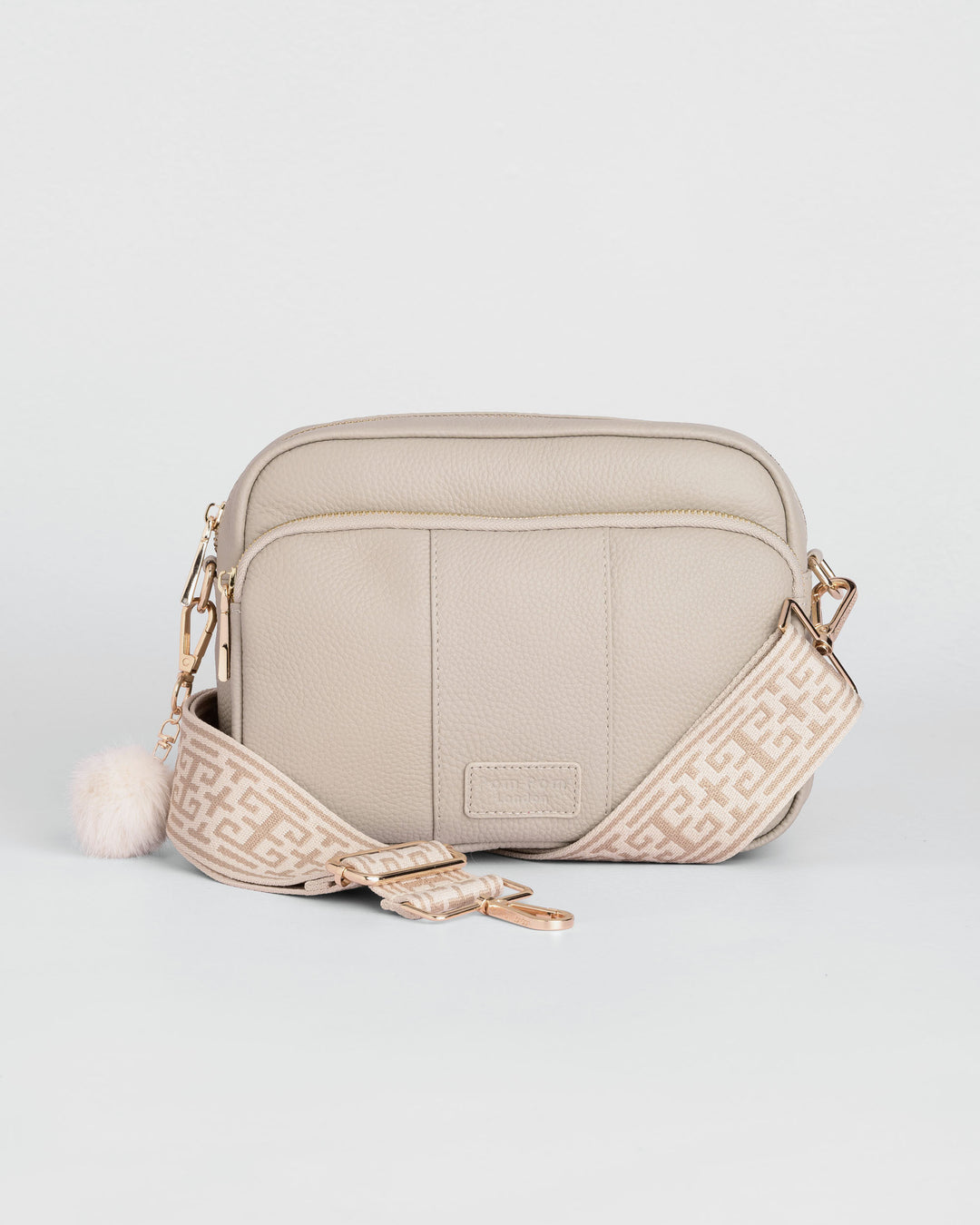 Pom Pom London Original Plus - Leather Crossbody Bag In Stone
