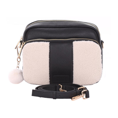 Original Plus Faux Fleece & Leather Bag Black-Pom Pom London