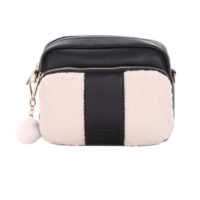 Original Plus Faux Fleece & Leather Bag Black-Pom Pom London