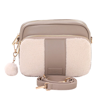 Original Plus Faux Fleece & Leather Bag Stone-Pom Pom London