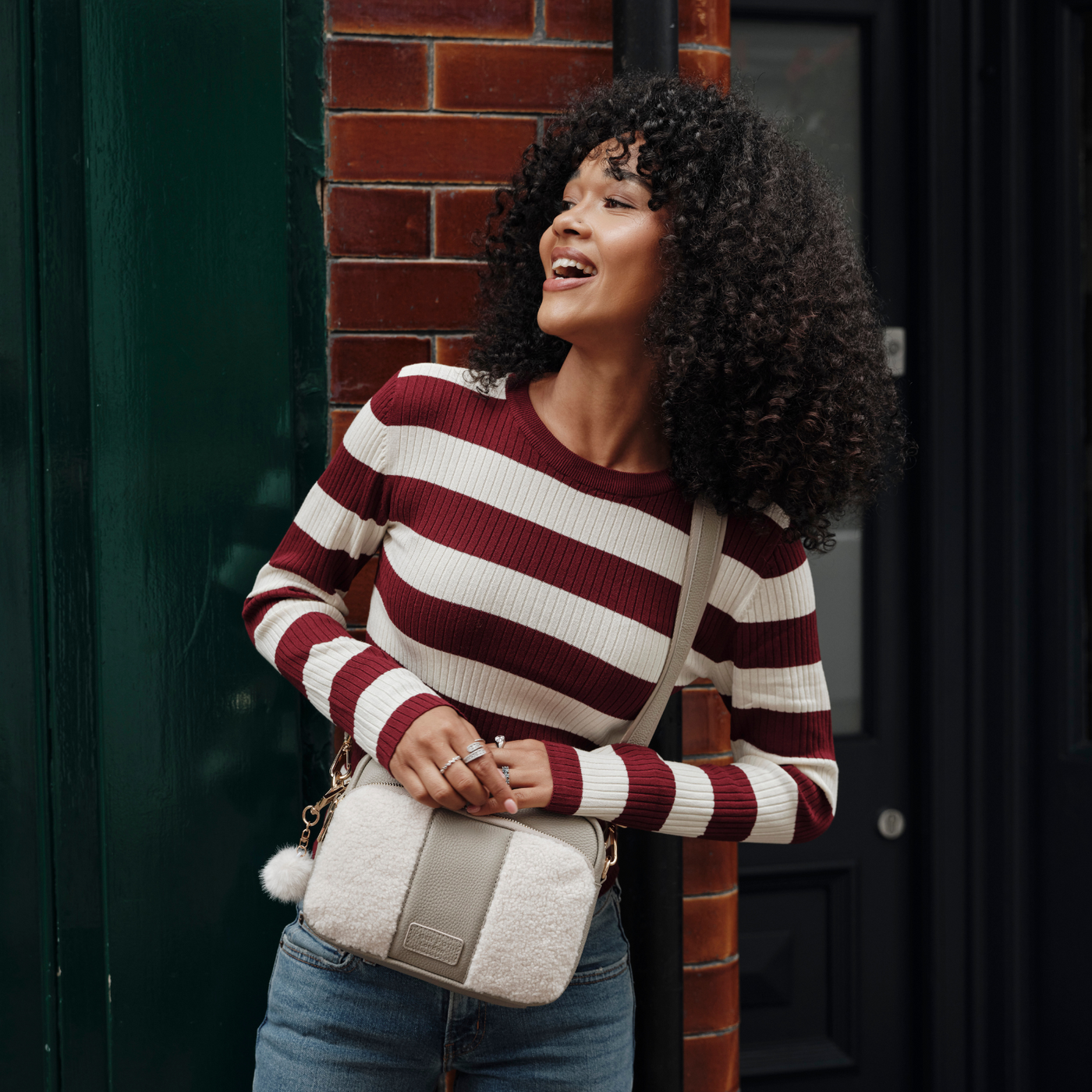 Original Plus Faux Fleece & Leather Bag Stone-Pom Pom London