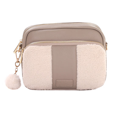 Original Plus Faux Fleece & Leather Bag Stone-Pom Pom London