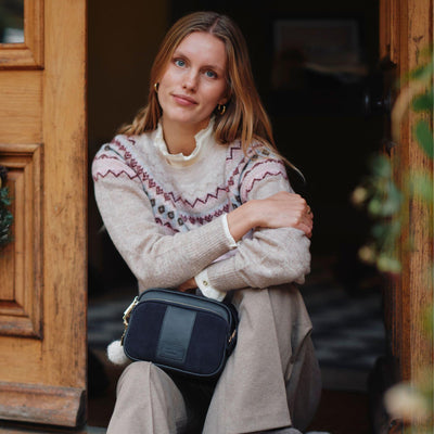 Original Suede & Leather Bag Navy-Pom Pom London