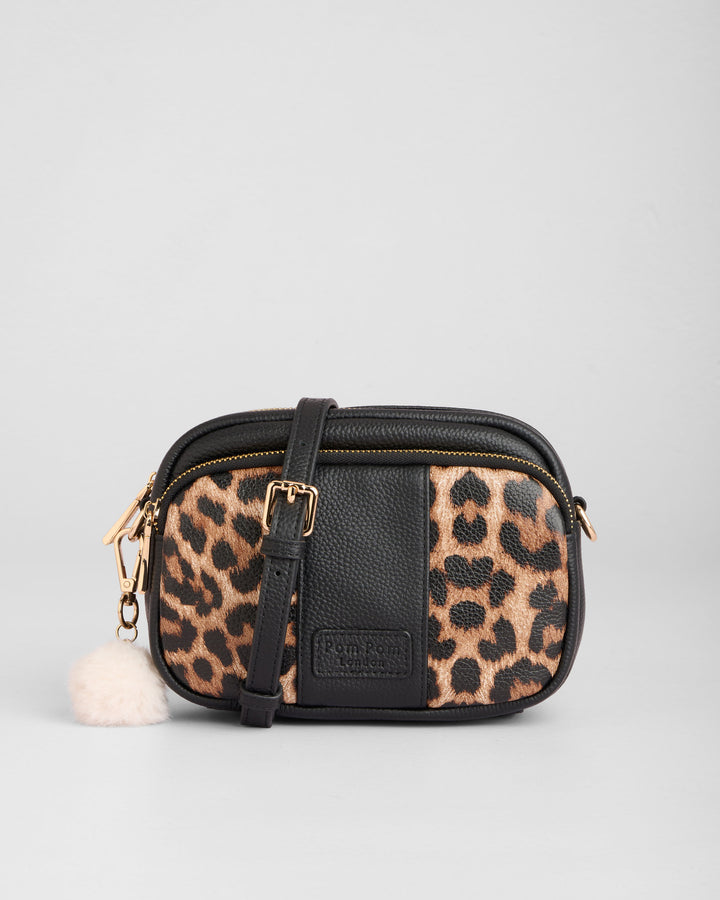 Pom Pom London Original - Leather Crossbody bag in Leopard Print Black