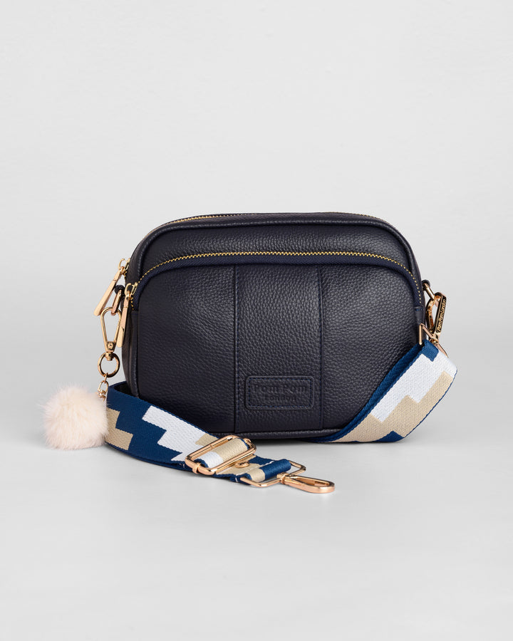 Pom Pom London Original Leather Crossbody bag in Navy