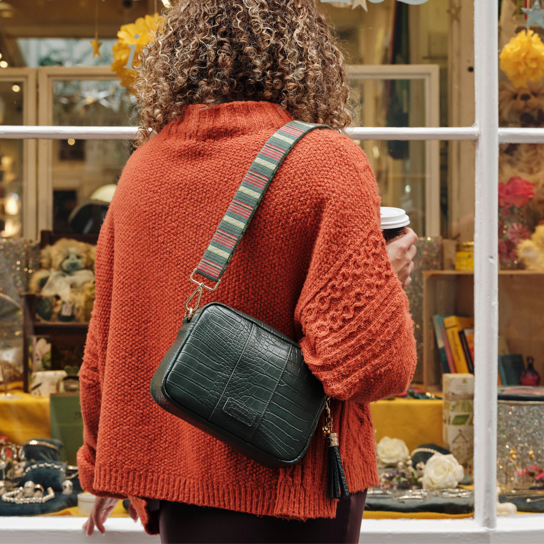 Pom Pom London City Bag Croc Pine Green-Pom Pom London