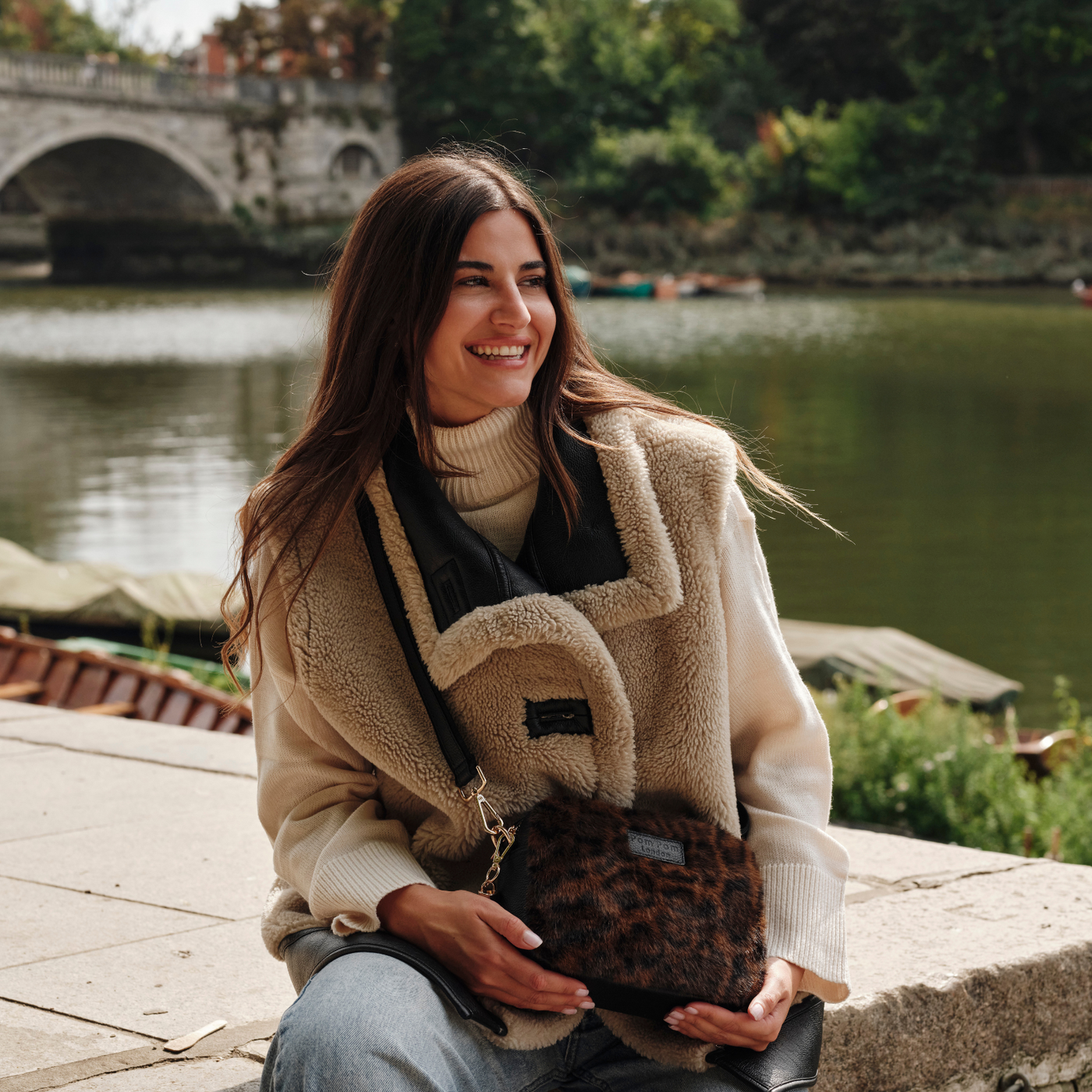 Pom Pom London City Bag Leopard Print Faux Fur Black Bundle-Pom Pom London