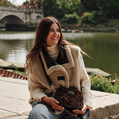 Pom Pom London City Bag Leopard Print Faux Fur Black Bundle-Pom Pom London