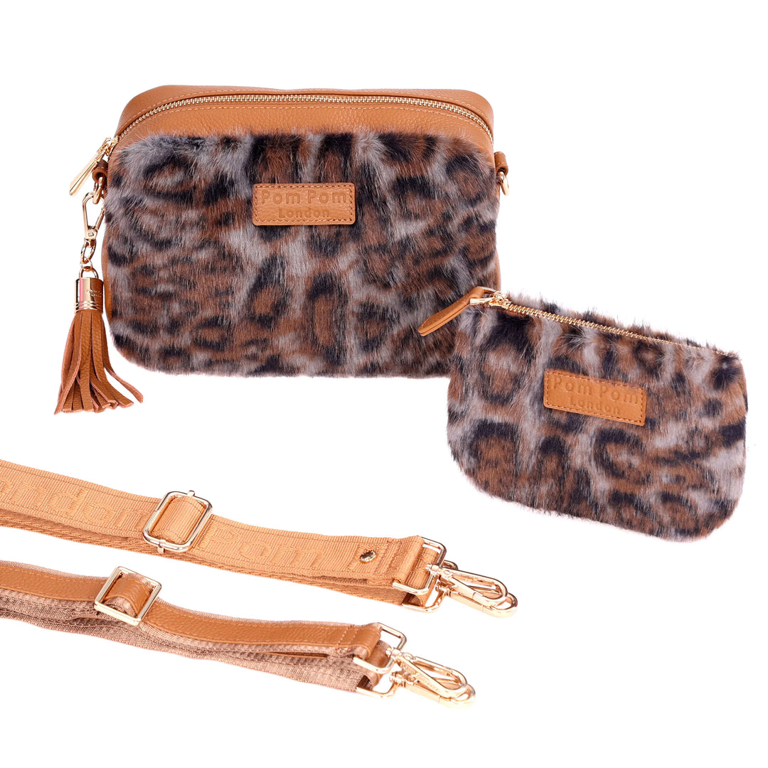 Pom Pom London City - Leather Crossbody bag in Leopard Print Faux