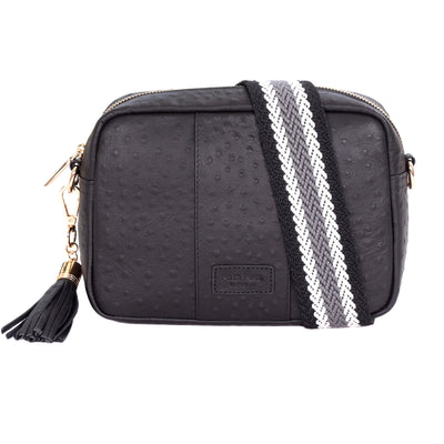 Pom Pom London City Bag Black Ostrich Effect-Pom Pom London