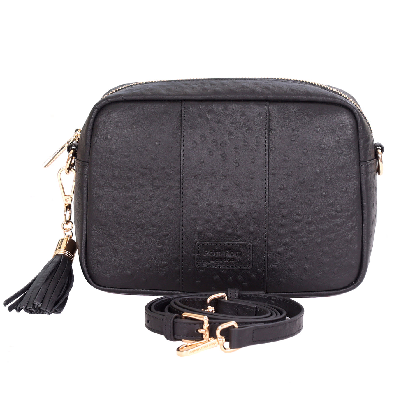 Pom Pom London City Bag Black Ostrich Effect-Pom Pom London
