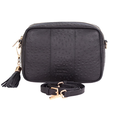 Pom Pom London City Bag Black Ostrich Effect-Pom Pom London