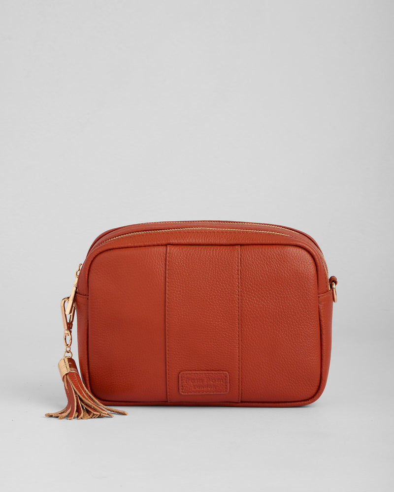 Burnt Orange City Duo Bag - full-grain leather bag | Pom Pom London