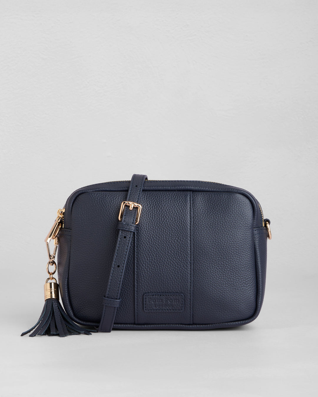Pom Pom London Duo Zip City Bag - Leather Crossbody bag in Navy