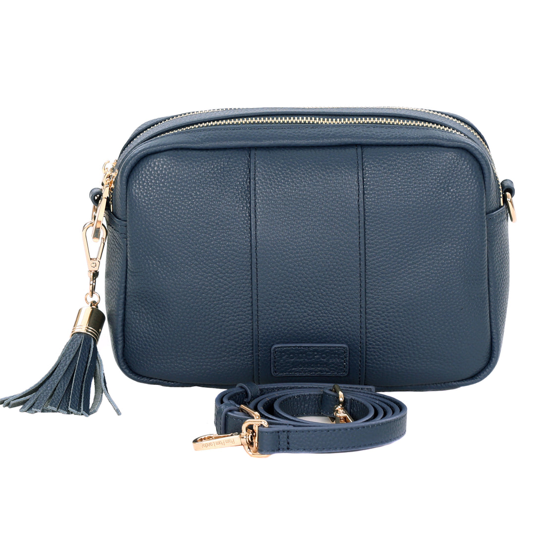 Pom Pom London Duo Zip City Bag - Leather Crossbody bag in Nordic Blue