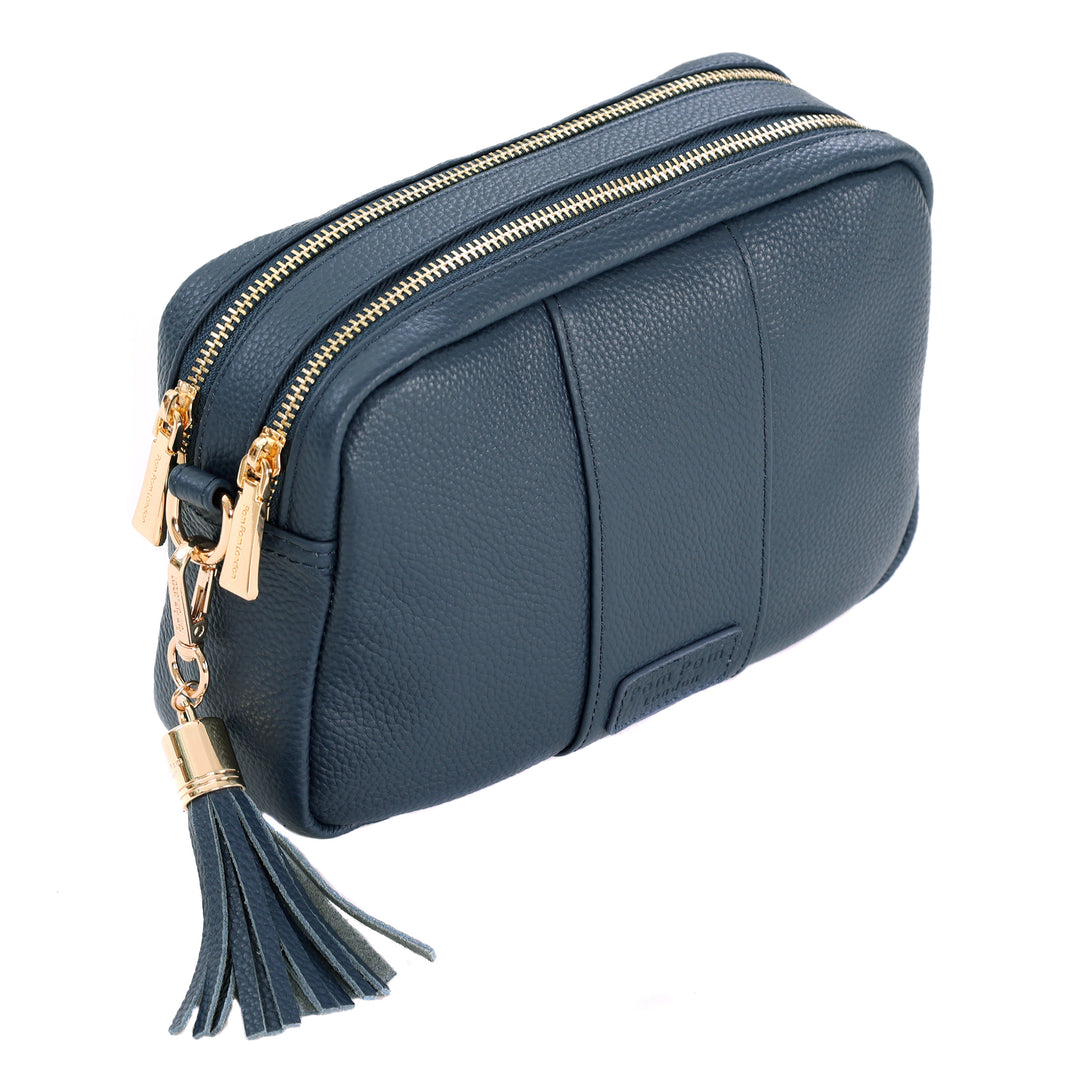 Pom Pom London Duo Zip City Bag - Leather Crossbody bag in Nordic Blue